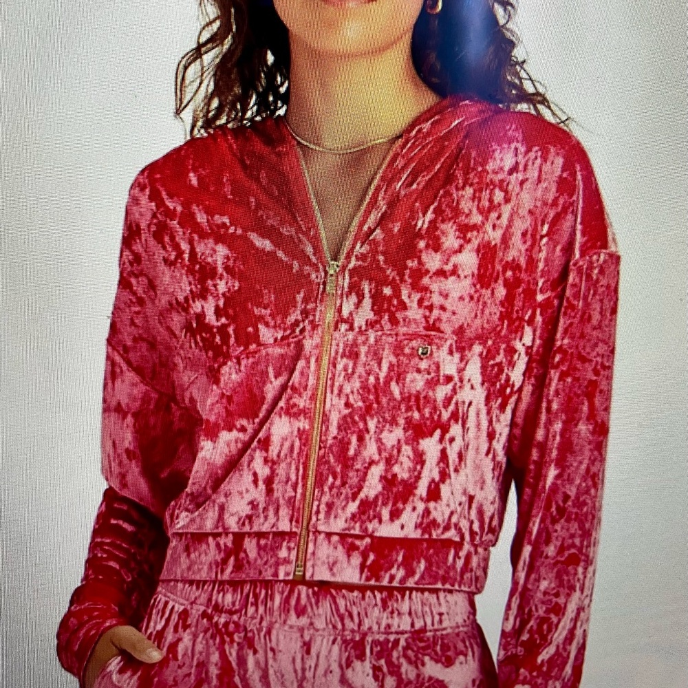 Fabletics Velvet Bomber Jacket in Vibrant Red